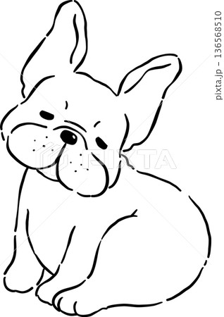 Sleepy French Bulldog Outline Sitting Cartoon Hand Drawn 136568510