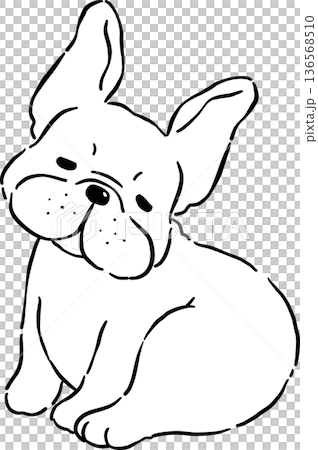 Sleepy French Bulldog Outline Sitting Cartoon Hand Drawn 136568510
