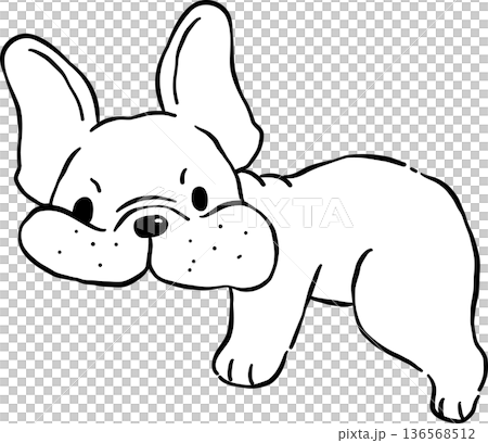 Grumpy Silly French Bulldog Outline lying down Cartoon Hand Drawn Grumpy Silly French Bulldog Outline lying down Cartoon Hand Drawn 136568512