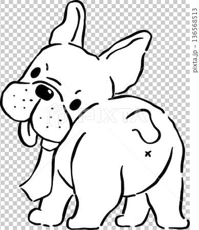Grumpy French Bulldog Outline standing showing butt cartoon hand drawn Grumpy French Bulldog Outline standing showing butt cartoon hand drawn 136568513