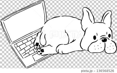 Sploot french bulldog Outline on laptop hand drawn frenchie derp dog 136568526