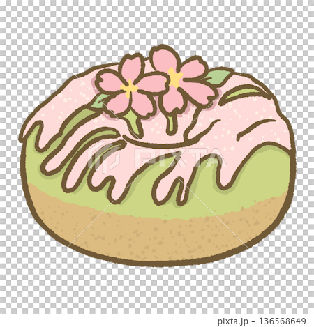 Sakura Matcha Glazed Donut Dessert Illustration Japanese Green Tea Pastry with Pink Cherry Blossom Icing Cute Hand Drawn Bakery Art Sakura Matcha Glazed Donut Dessert Illustration Japanese Green Tea Pastry with Pink Cherry Blossom Icing Cute Hand Drawn Bakery Art 136568649