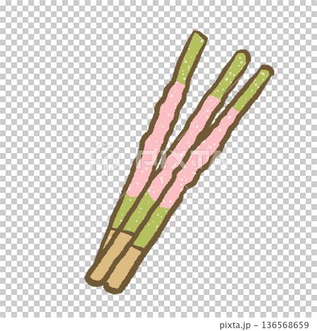 Sakura matcha chocolate dipped biscuit sticks soft pastel kawaii illustration for japanese snack dessert clipart cute food designs Sakura matcha chocolate dipped biscuit sticks soft pastel kawaii illustration for japanese snack dessert clipart cute food designs 136568659