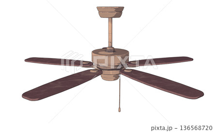 レトロな木製のシーリングファン（天井扇） - ヴィンテージインテリア 3Dイラスト  136568720