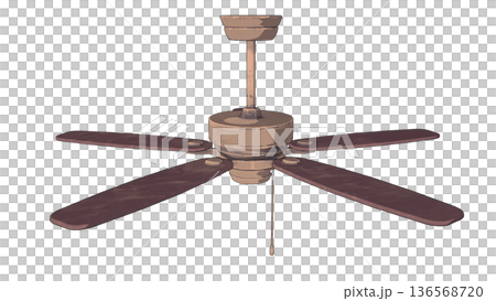 レトロな木製のシーリングファン（天井扇） - ヴィンテージインテリア 3Dイラスト  136568720
