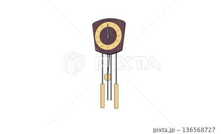 レトロな木製の振り子時計（柱時計） - ヴィンテージ雑貨の3Dイラスト  136568727