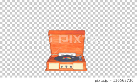 正面から見た蓋の開いたレトロなレコードプレーヤー 正面から見た蓋の開いたレトロなレコードプレーヤー 136568730