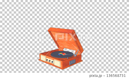 Retro wooden record player seen from an angle 136568731