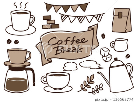 かわいいコーヒーのイラスト素材セット かわいいコーヒーのイラスト素材セット 136568774