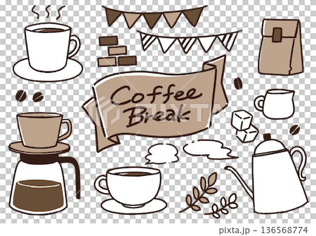 かわいいコーヒーのイラスト素材セット かわいいコーヒーのイラスト素材セット 136568774