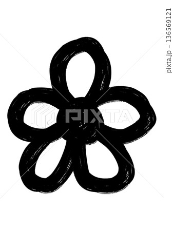 手描きのモノクロ花アイコン_筆ペン風フラワー素材 手描きのモノクロ花アイコン_筆ペン風フラワー素材 136569121