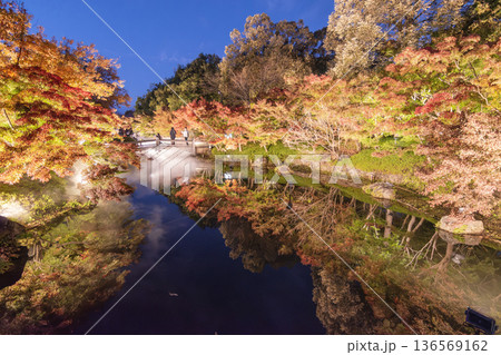 紅葉に彩られた秋の湯畑 136569162