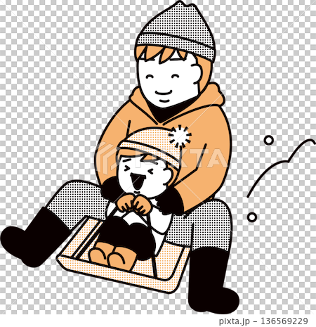 ソリ遊びをする親子 136569229