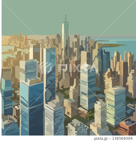 たくさんのオフィスビルと摩天楼のベクターイラスト 136569304