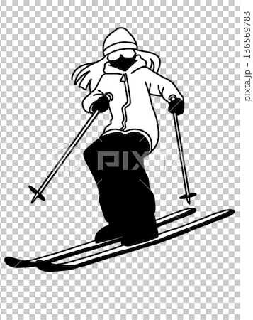 Skiing_Woman_Black and White Skiing_Woman_Black and White 136569783