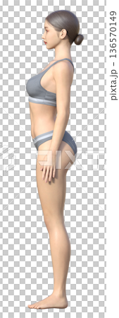 反り腰の姿勢 日本人女性の3Dイラスト 全身横向き 反り腰の姿勢 日本人女性の3Dイラスト 全身横向き 136570149
