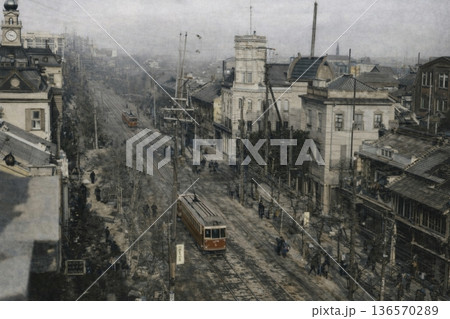 古写真 1907-1918年 東京 銀座通り 銀座四丁目付近(モノクロ写真をAIでカラー化) 古写真 1907-1918年 東京 銀座通り 銀座四丁目付近(モノクロ写真をAIでカラー化) 136570289