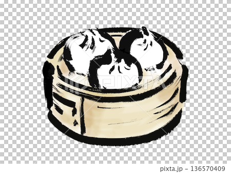 日式毛筆畫風格的蒸籠肉包插圖 136570409