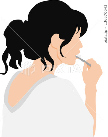 朝起きて歯磨きをする女性のイラスト 136570643