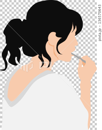 朝起きて歯磨きをする女性のイラスト 136570643