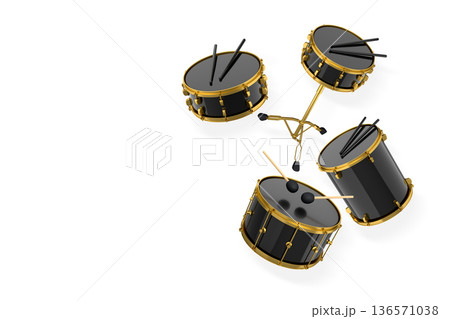 Set of drums and drumset with metal cymbals on white background Set of drums and drumset with metal cymbals on white background 136571038
