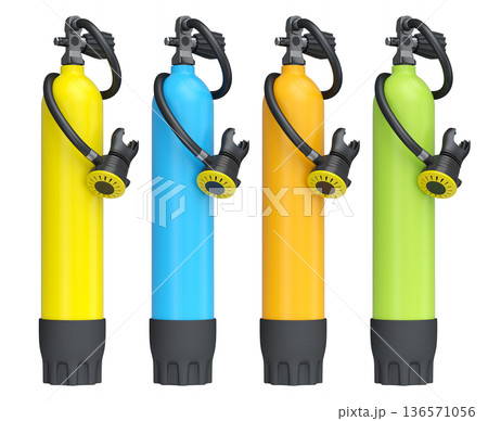 Set of diving tank full oxygen for snorkeling on white background. 136571056