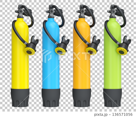Set of diving tank full oxygen for snorkeling on white background. 136571056