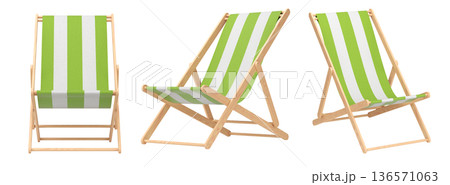 Set of striped beach chairs for summer getaways isolated on white background. Set of striped beach chairs for summer getaways isolated on white background. 136571063