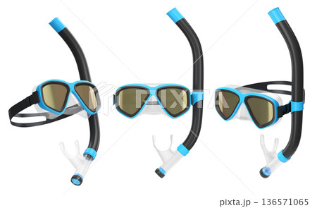 Set of diving mask and snorkel for snorkeling on white background. Set of diving mask and snorkel for snorkeling on white background. 136571065