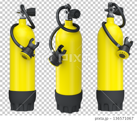 Set of diving tank full oxygen for snorkeling on white background. Set of diving tank full oxygen for snorkeling on white background. 136571067