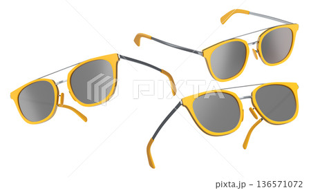 Set of sunglasses with gradient lens and plastic frame on white background. 136571072