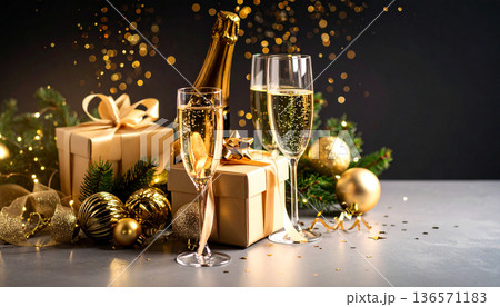 Festive Christmas Table with Decorations and Candles Festive Christmas Table with Decorations and Candles 136571183