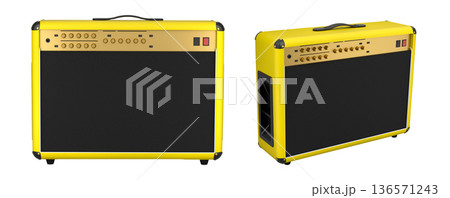 Set of classical electric and acoustic guitar amplifier isolated on white background. Set of classical electric and acoustic guitar amplifier isolated on white background. 136571243