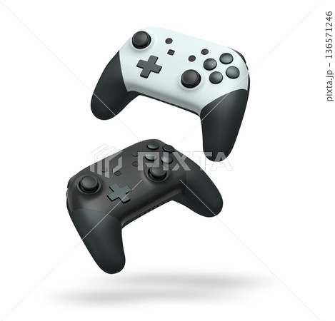 Wireless gaming controllers flying in air isolated on white background, symbolizing gaming technology concept Wireless gaming controllers flying in air isolated on white background, symbolizing gaming technology concept 136571246