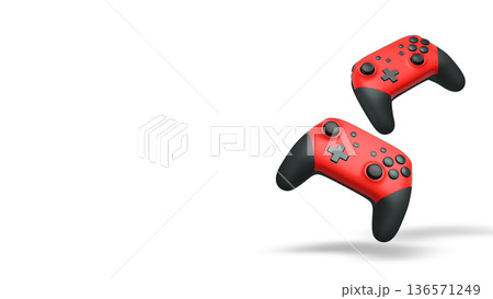 Wireless gaming controllers flying in air isolated on white background, symbolizing gaming technology concept Wireless gaming controllers flying in air isolated on white background, symbolizing gaming technology concept 136571249