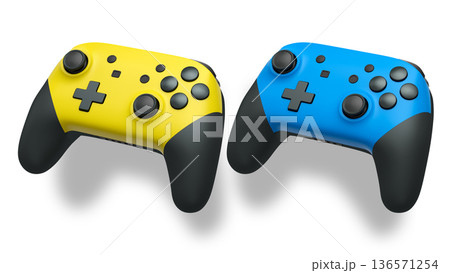 Wireless gaming controllers flying in air isolated on white background, symbolizing gaming technology concept Wireless gaming controllers flying in air isolated on white background, symbolizing gaming technology concept 136571254