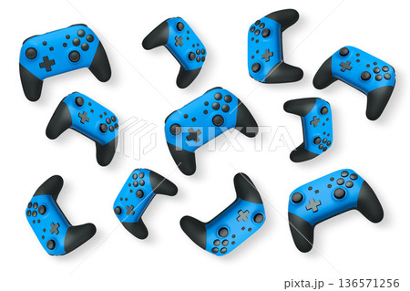 Wireless gaming controllers flying in air isolated on white background, symbolizing gaming technology concept Wireless gaming controllers flying in air isolated on white background, symbolizing gaming technology concept 136571256