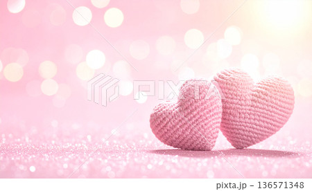 Pink Heart Decorations on Soft Romantic Background 136571348
