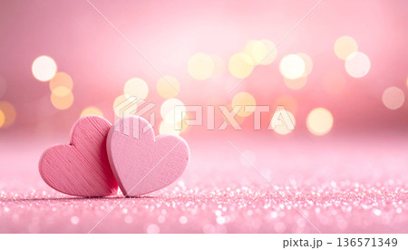 Romantic Pink Hearts with Bokeh Lights 136571349
