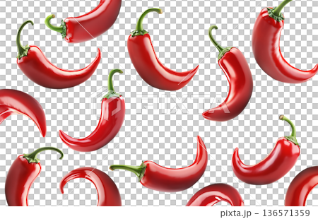 Red chili peppers arranged, isolated on white background, concept of spicy cooking ingredient 136571359