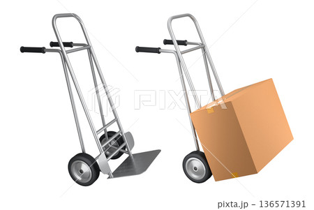 Set of Airport luggage cart or baggage trolley side with cardboard boxes or cartons 136571391