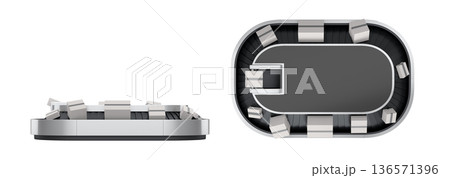 Set of Airport conveyor belt or baggage claim area with cardboard boxes or cartons 136571396