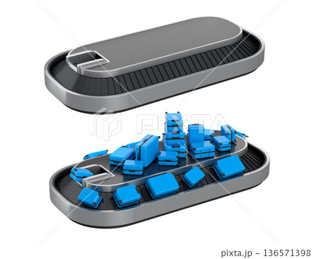 Set of Airport luggage conveyor belt or baggage claim area with suitcases on white. 136571398
