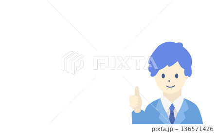 スーツの男性が親指OKサインを出すビジネス人物イラスト　余白あり 136571426