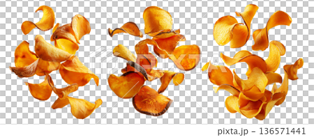 Kumara sweet potato chips isolated on white transparent background, representing healthy New Zealand snack food concept Kumara sweet potato chips isolated on white transparent background, representing healthy New Zealand snack food concept 136571441