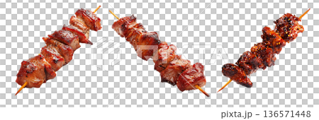 Anticuchos grilled beef meat skewer isolated on white transparent background, concept of South American barbecue cuisine Anticuchos grilled beef meat skewer isolated on white transparent background, concept of South American barbecue cuisine 136571448