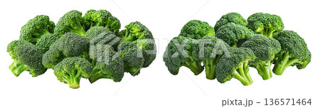 A fresh green broccoli floret with detailed texture isolated on white transparent background. A fresh green broccoli floret with detailed texture isolated on white transparent background. 136571464