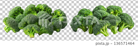 A fresh green broccoli floret with detailed texture isolated on white transparent background. A fresh green broccoli floret with detailed texture isolated on white transparent background. 136571464