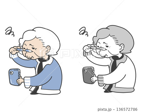 スマートフォンの操作に戸惑う高齢者のイラスト 136572786