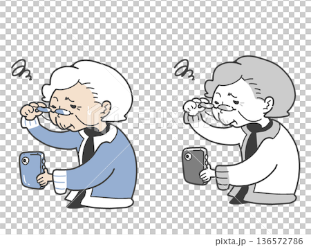 スマートフォンの操作に戸惑う高齢者のイラスト 136572786